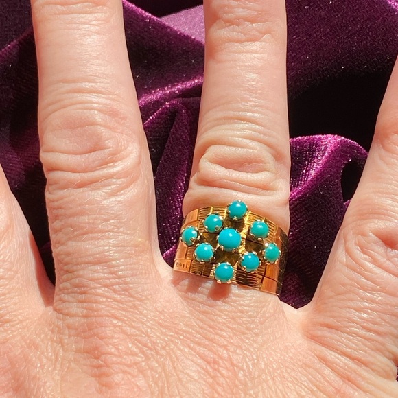 GORGEOUS Gold and Turquoise Estate Harem Ring Vintage 14K - Picture 3 of 7